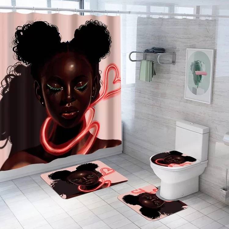 African girl super wide magic bathroom shower curtain