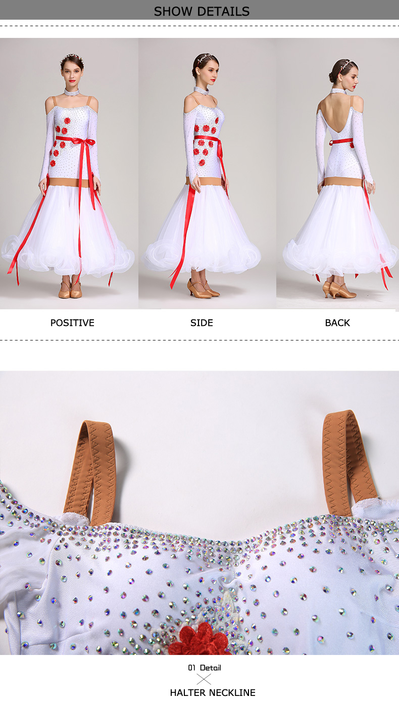Social Dance Dress White Ballroom Dance Competition Dresses Lyrical Dance wear Waltz Dancing Costumes