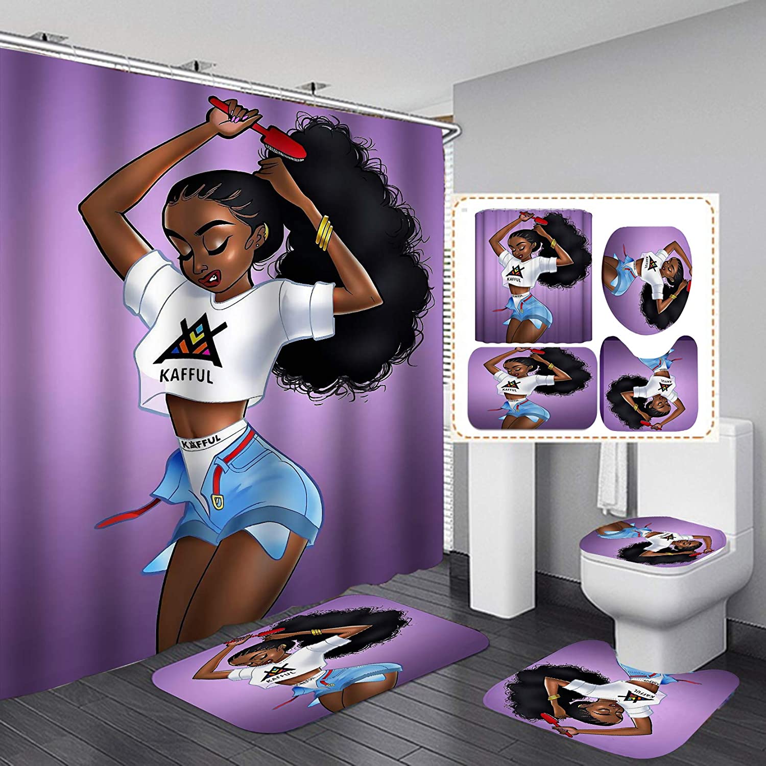 African girl super wide magic bathroom shower curtain