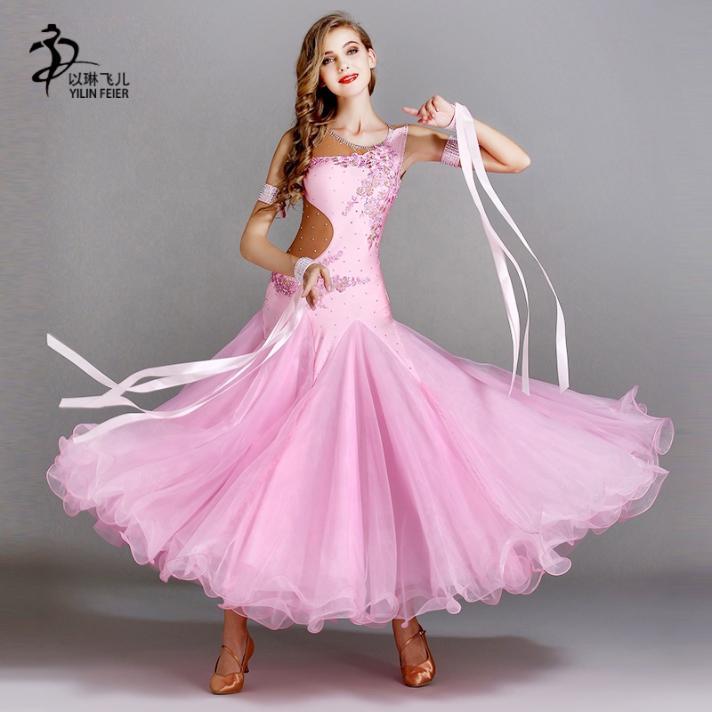 7 Colors Long Ballroom Dance Competition Standard Dresses Modern Ballroom Waltz Dress Luminous Dance Costumes 