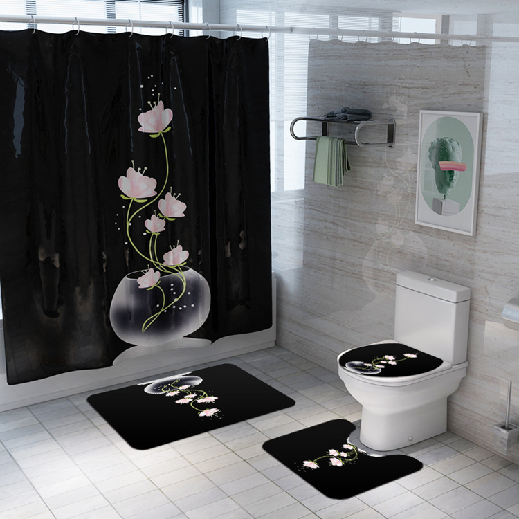 2020 Digital Printed Black African Men & Women Shower Curtain Set, Bathroom Carpet and Toilet Lip