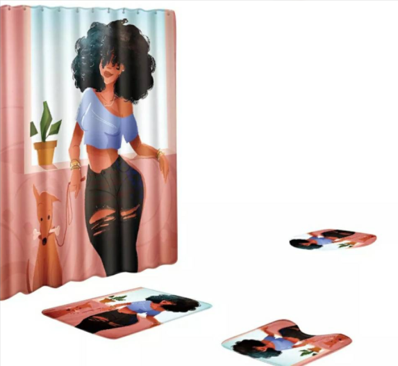 African girl super wide magic bathroom shower curtain