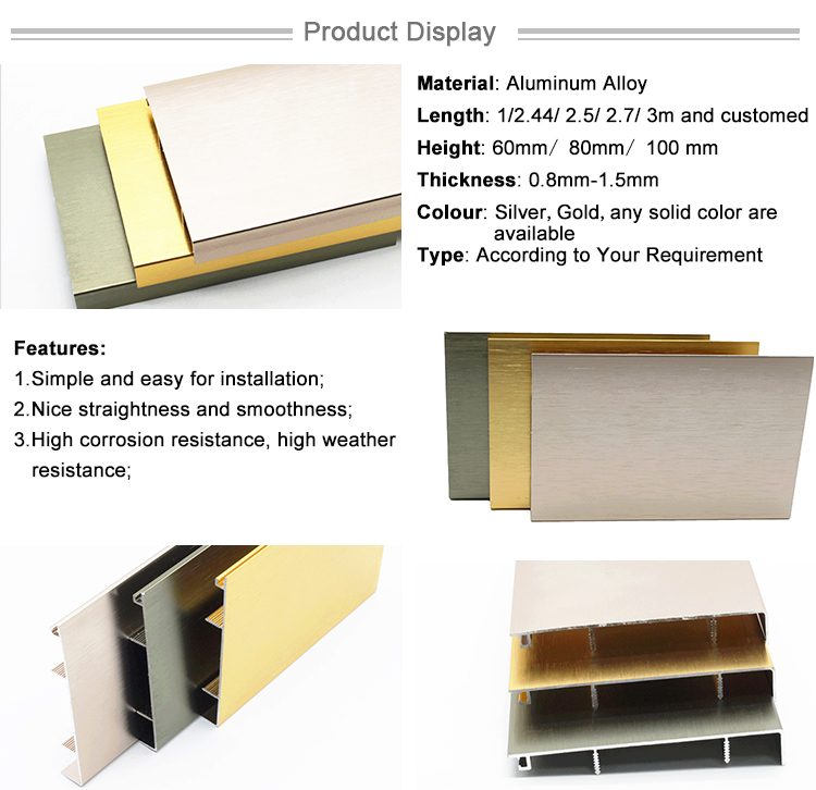 Modern style color bright aluminum ceramic skirting board