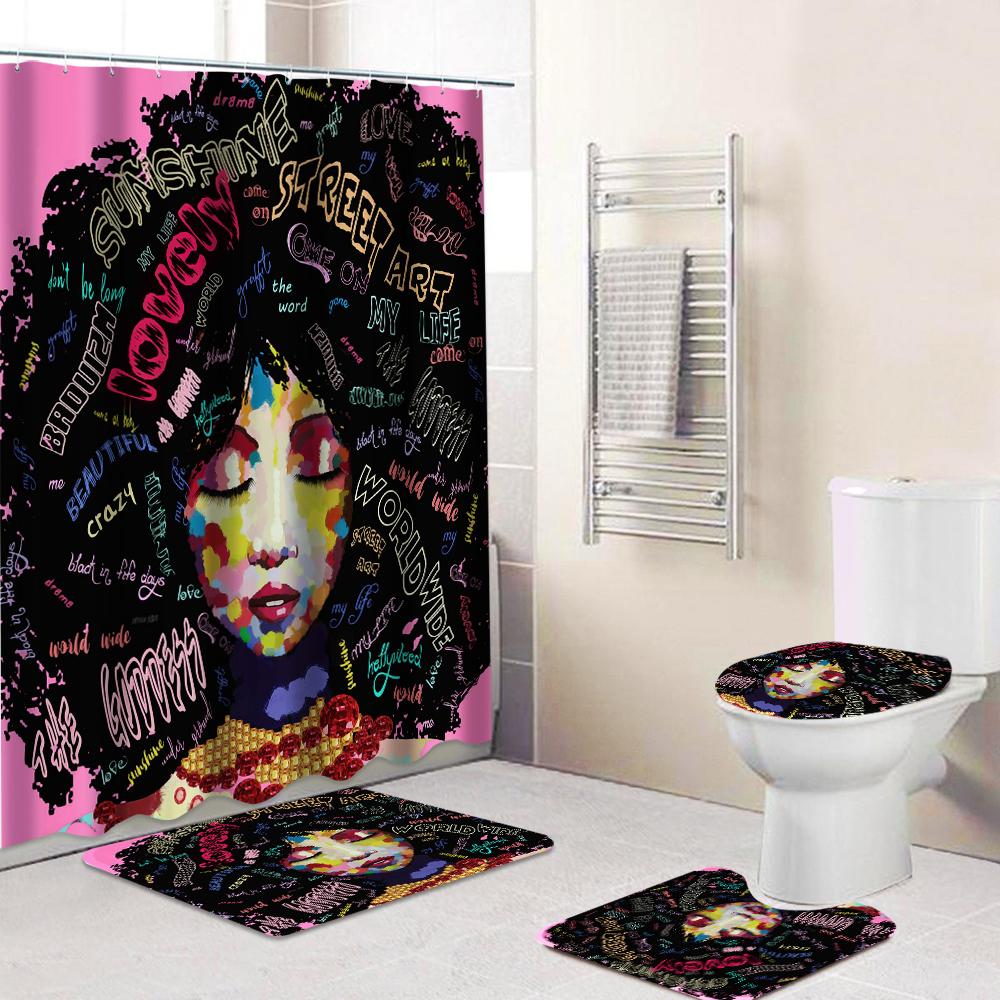 Newly designed 4 piece waterproof art deco African shower curtain for bathroom