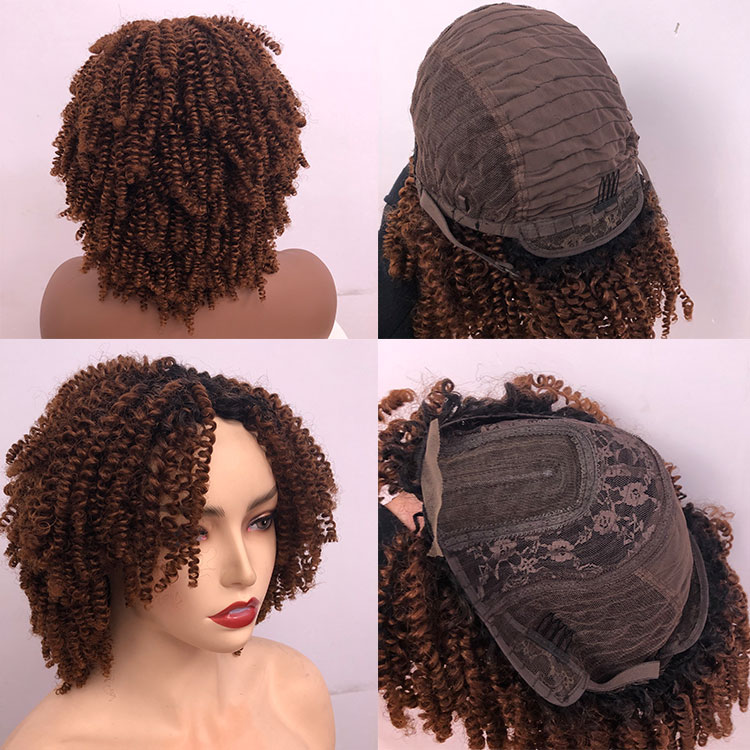 Fairyland Hair Ombre Brown Dark Root Bob Wig Synthetic Medium Long Jerry Curly Cheap Wigs For African American Women