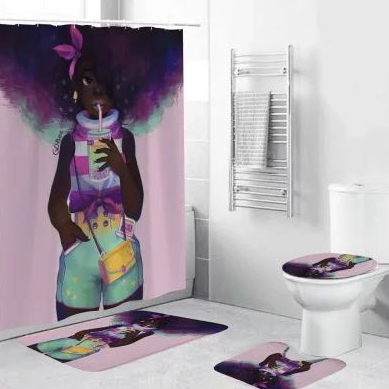 African woman fabric polyester waterproof shower curtain