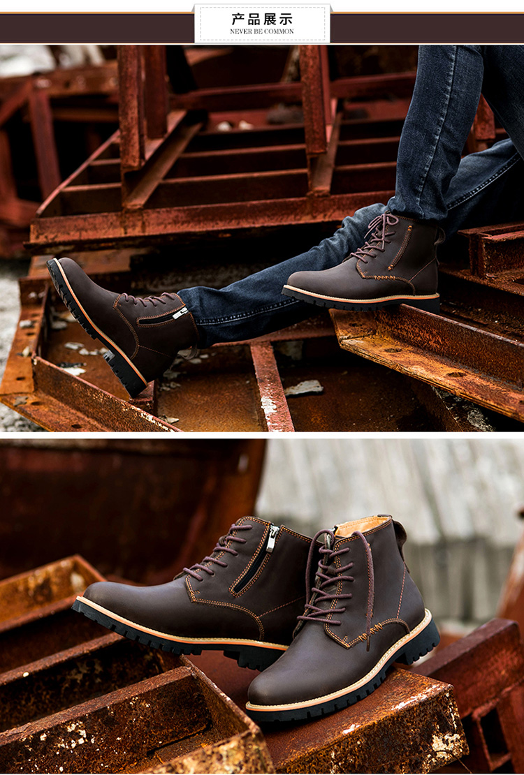 Fashion style men boots made in china leather ankle boots