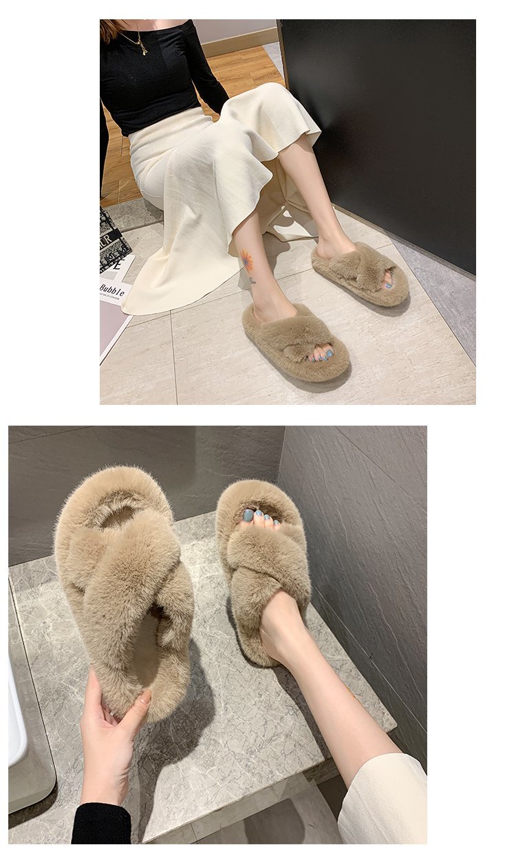 2021s Custom Winter Warm Fuzzy Indoor Outdoor Home Fur Slides Faux Sheepskin Slippers for Women