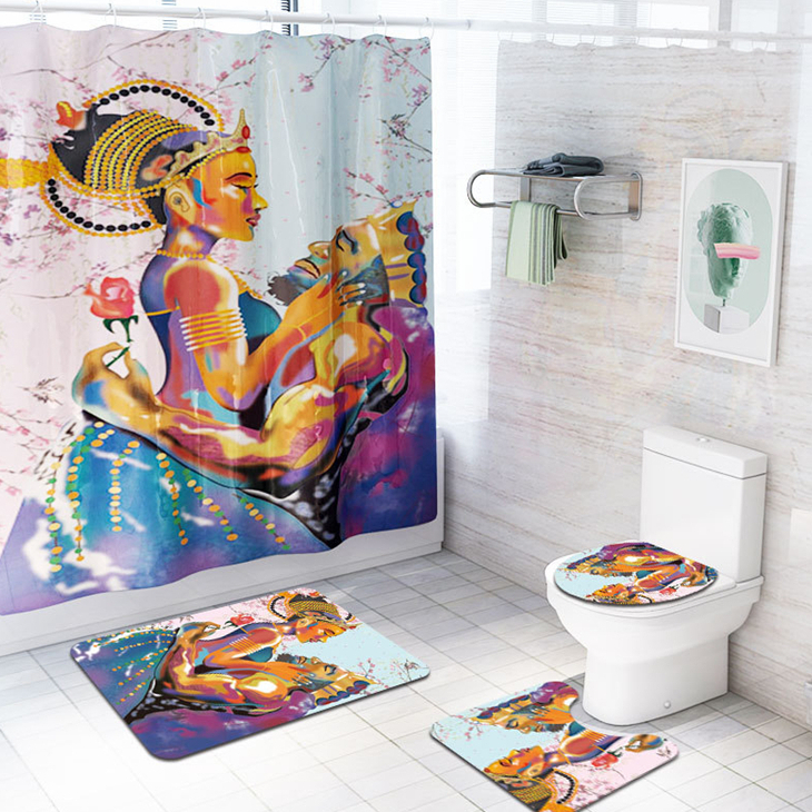 2020 Digital Printed Black African Men & Women Shower Curtain Set, Bathroom Carpet and Toilet Lip