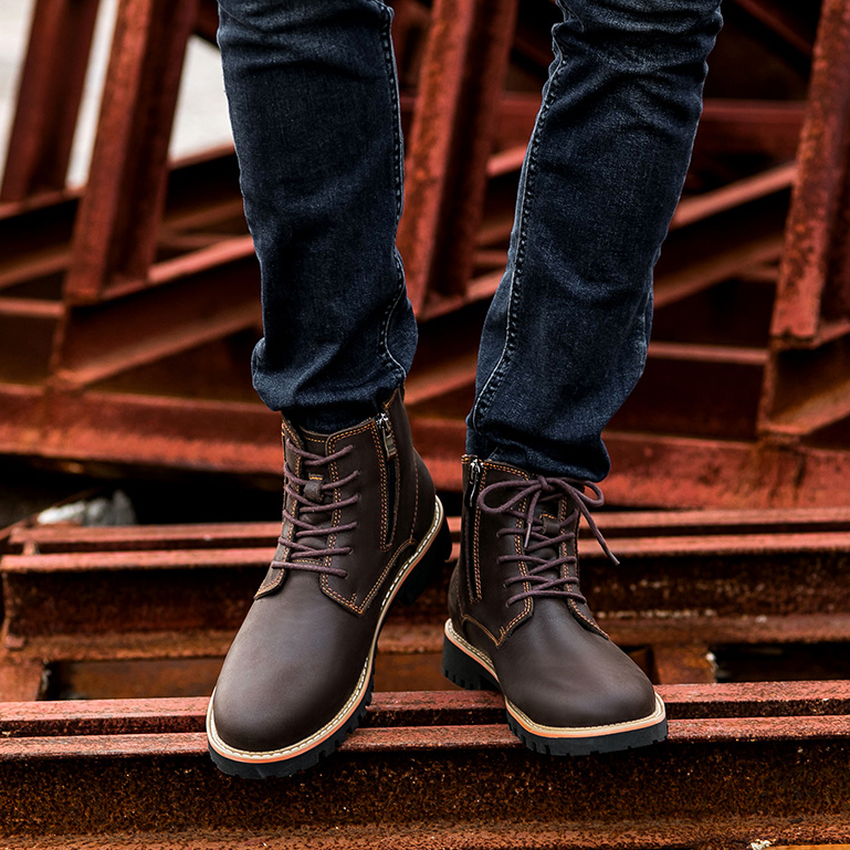 Fashion style men boots made in china leather ankle boots