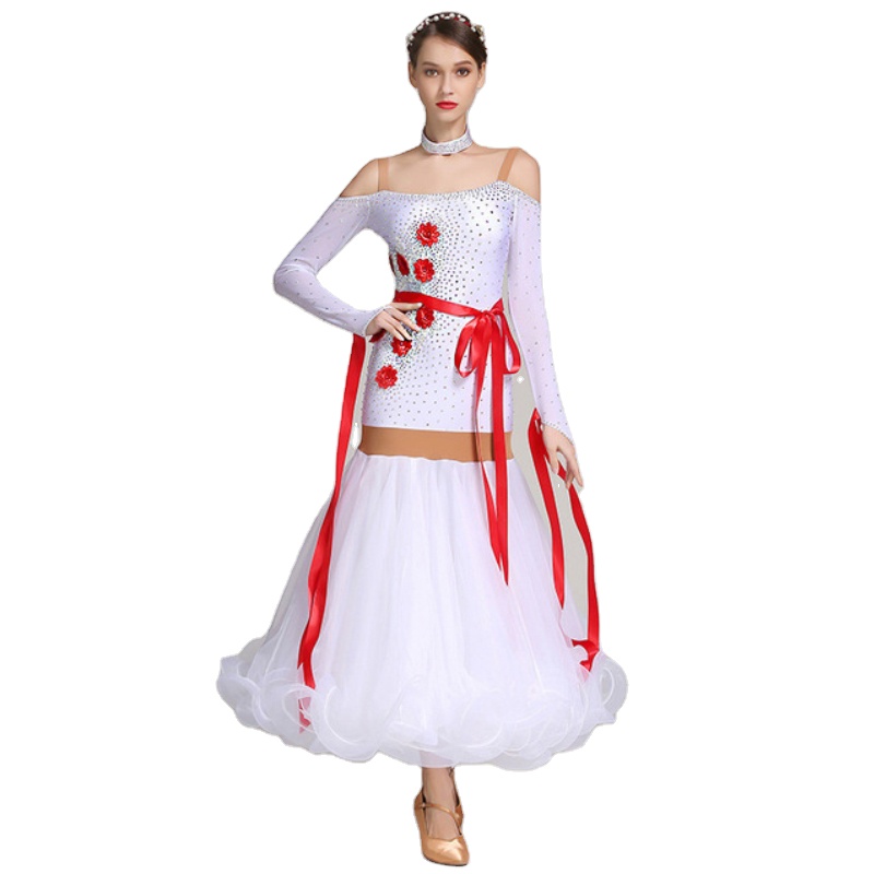 Social Dance Dress White Ballroom Dance Competition Dresses Lyrical Dance wear Waltz Dancing Costumes