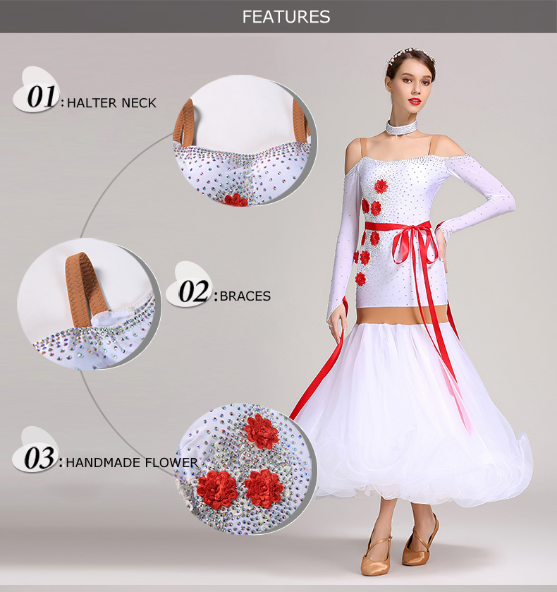 Social Dance Dress White Ballroom Dance Competition Dresses Lyrical Dance wear Waltz Dancing Costumes