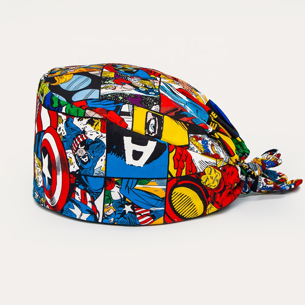 New super hero printed cotton frosted with button surgery medical cap