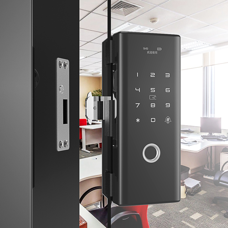 Password radio frequency card remote control mechanical key digital keypad frameless glass door lock