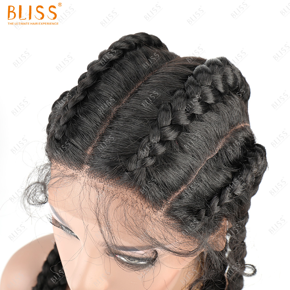 Bliss wholesale 4 long box braided twist lace black braided synthetic African women wig