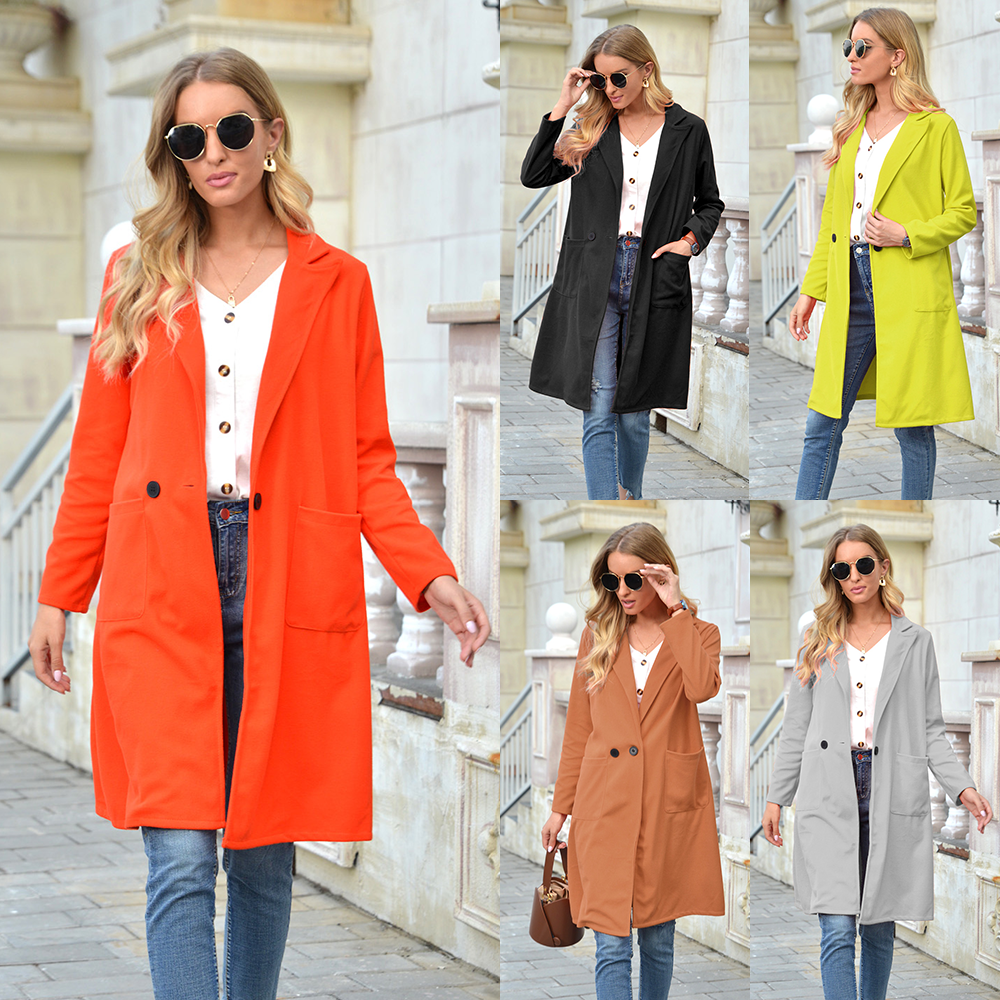 Autumn and winter European woolen cloth Lapel long coat