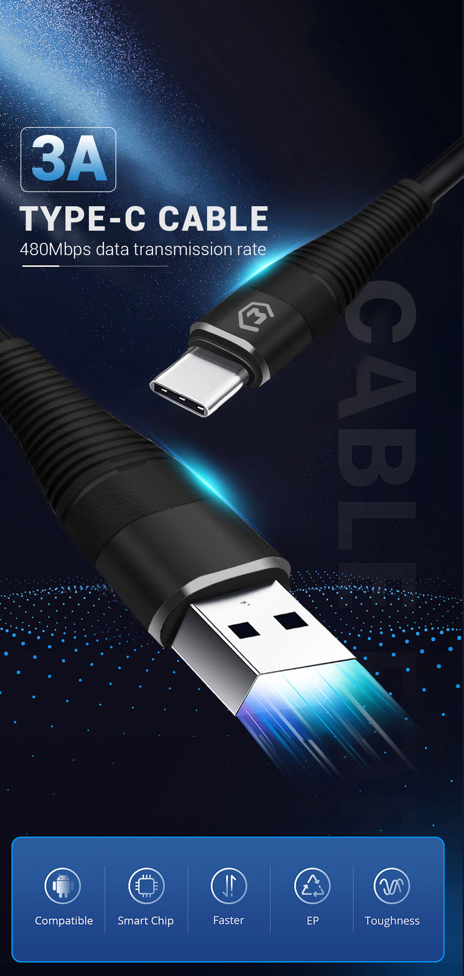 Type C Fast Cable USB C Cable 3A Data Line For Samsung Galaxy S10 Note 8