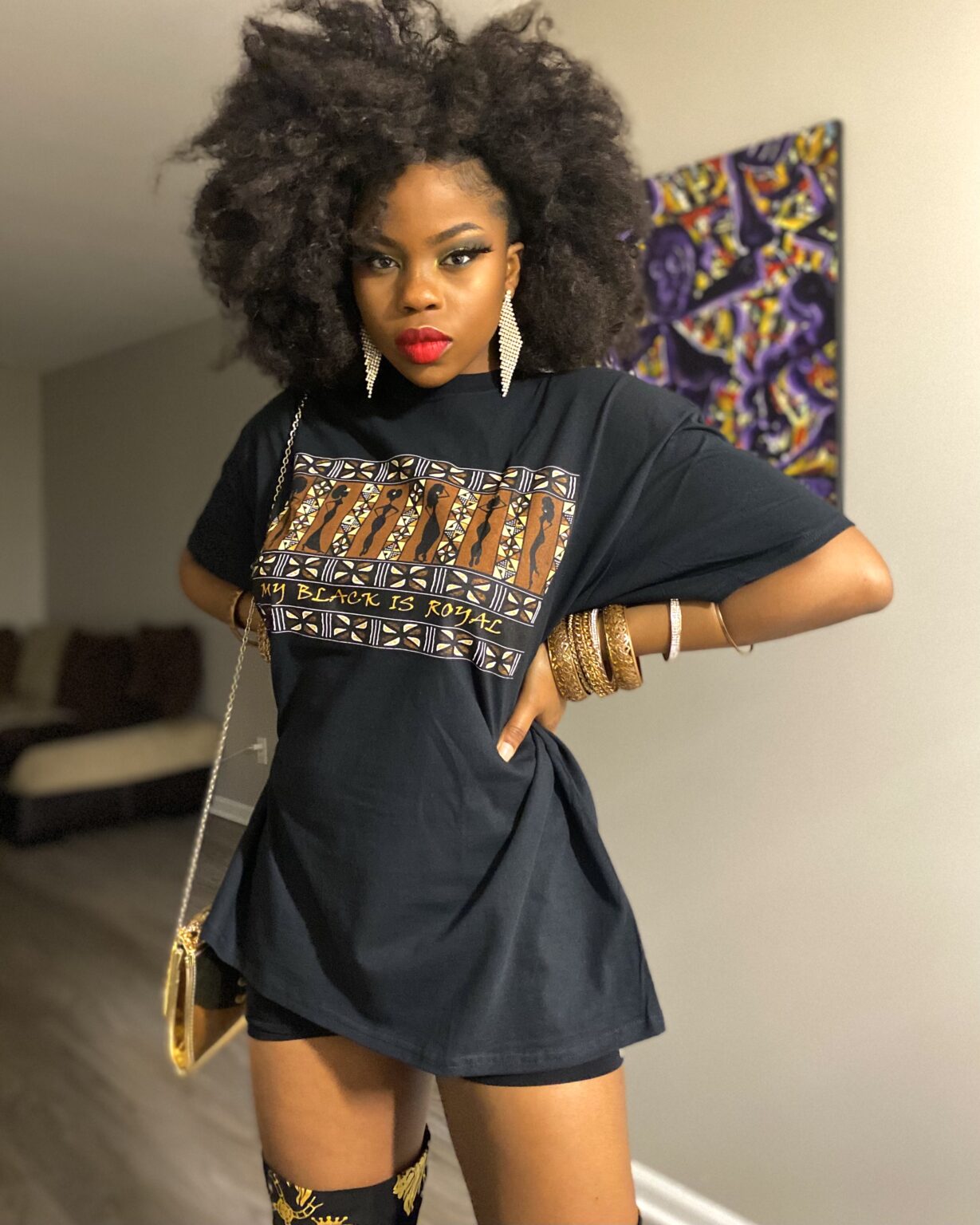 Wholesale Fashion Africa Women Clothing Short Sleeve Crew Neck African Print Tee Africa Unisex Black Print Tee Shirt
