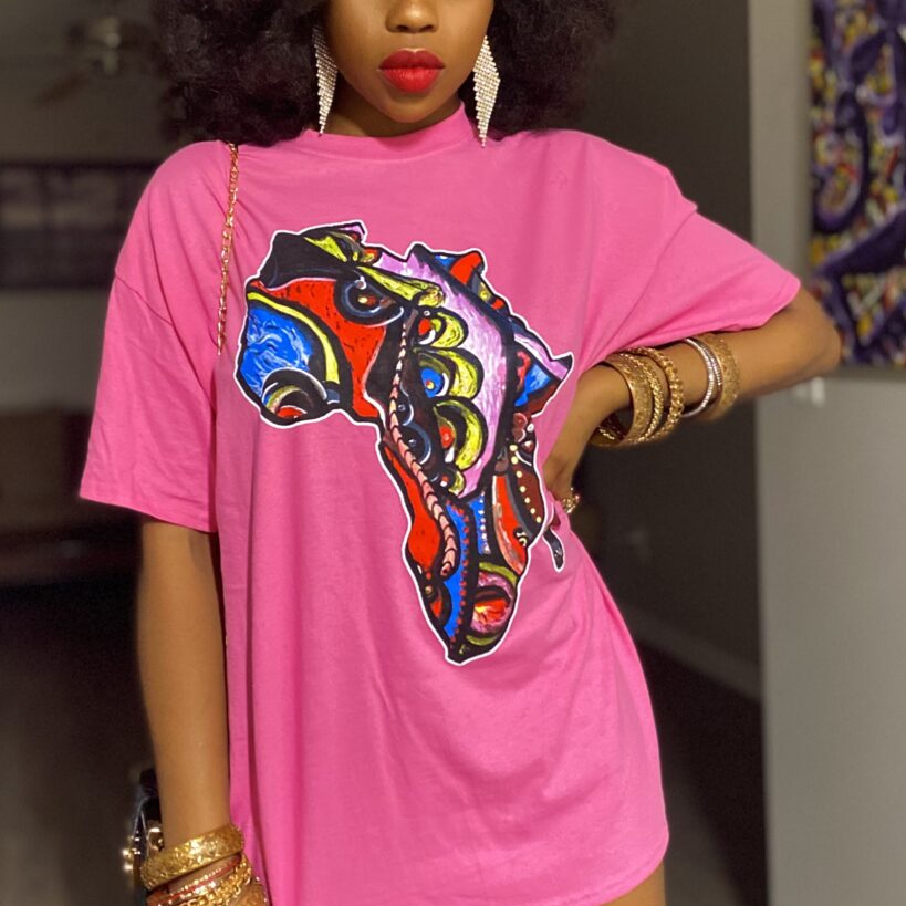 Wholesale Fashion Africa Women Clothing Short Sleeve Crew Neck African Print Tee Africa Unisex Black Print Tee Shirt