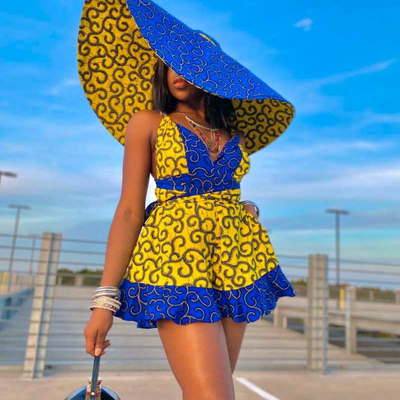 African Ankara Print Infinity Rompers For Women Summer Fashion Clothing