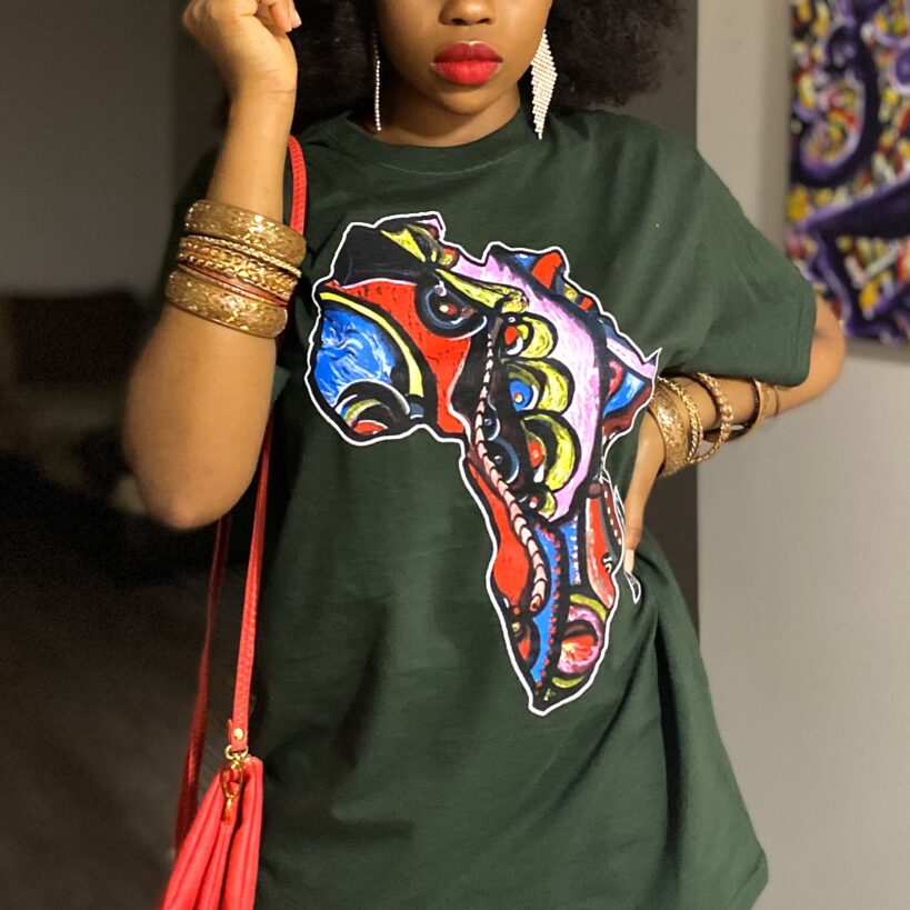 Wholesale Fashion Africa Women Clothing Short Sleeve Crew Neck African Print Tee Africa Unisex Black Print Tee Shirt