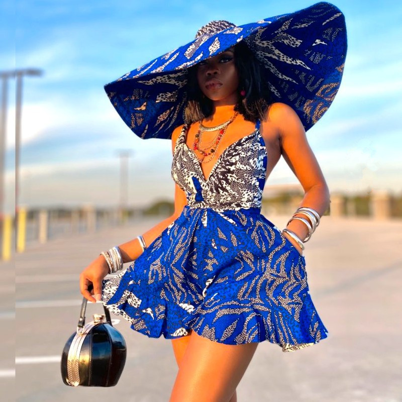 African Ankara Print Infinity Rompers For Women Summer Fashion Clothing