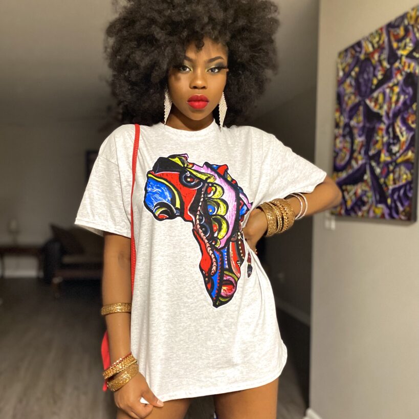 Wholesale Fashion Africa Women Clothing Short Sleeve Crew Neck African Print Tee Africa Unisex Black Print Tee Shirt