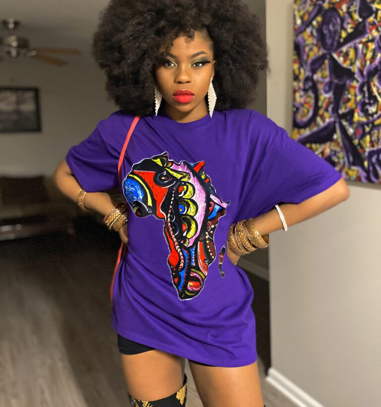 Wholesale Fashion Africa Women Clothing Short Sleeve Crew Neck African Print Tee Africa Unisex Black Print Tee Shirt