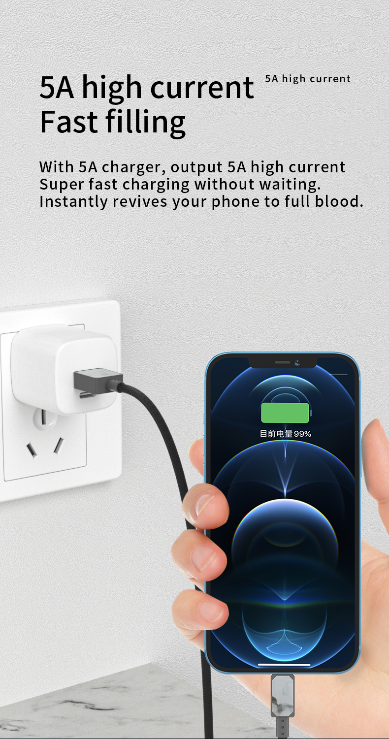Factory Power Cable 5A Type c Fast Charging Cables Usb Data Cable Line For Huawei/Xiaomi USB C micro