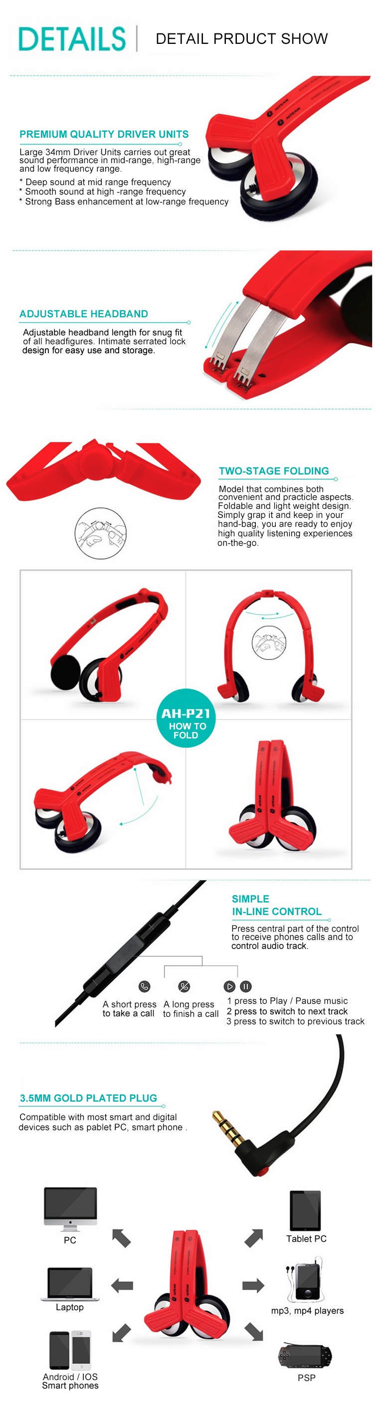 Stereo Wired Best colorful Shop electronics online good fashion foldable compact headset headphone