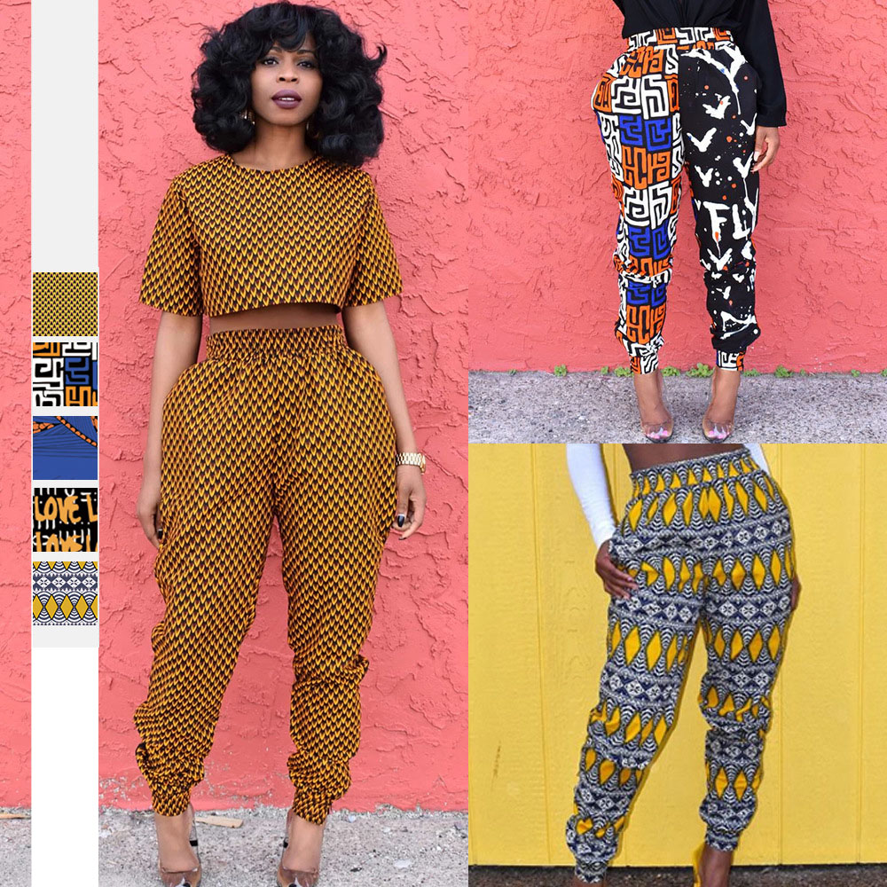 African clothing 2020 new design high waist harem women print african pants