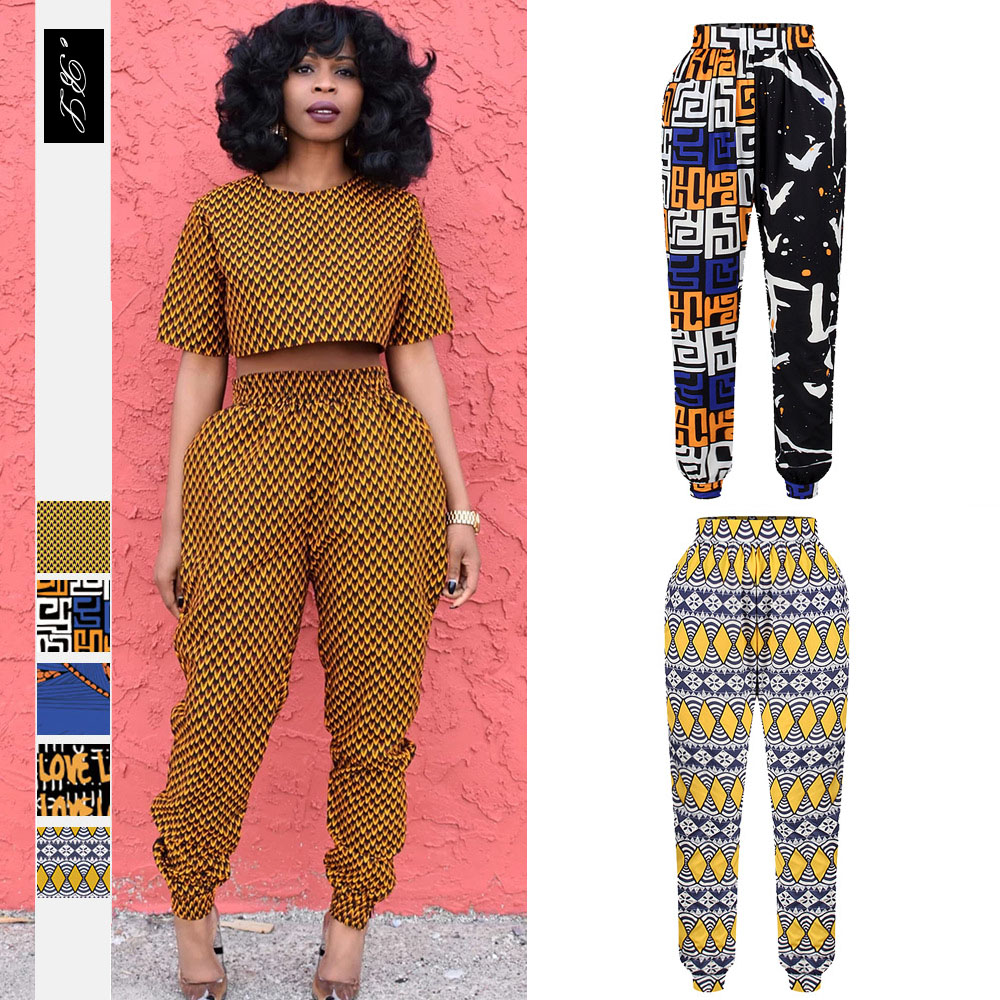 African clothing 2020 new design high waist harem women print african pants