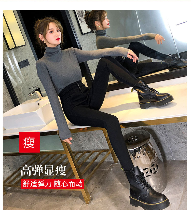字母腰头打底裤女外穿加绒春秋冬小脚魔术小黑裤高腰显瘦黑色裤子