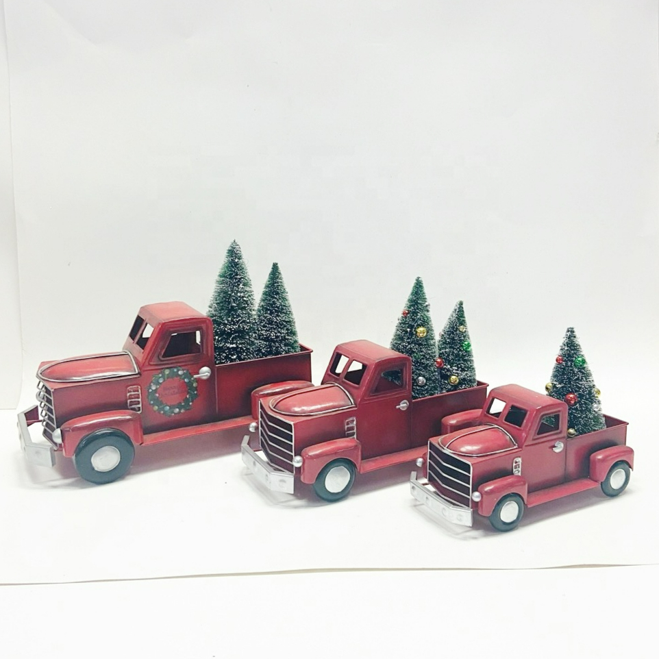 hot sales 2021 new year gift outdoor christmas party Decorations metal craft red truck ornaments for decoration