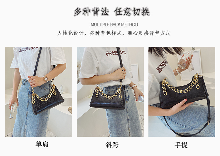 2021 new fashion and high capacity alligator pattern fashion chain lady baguette bag