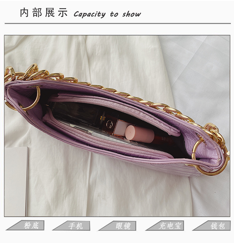 2021 new fashion and high capacity alligator pattern fashion chain lady baguette bag