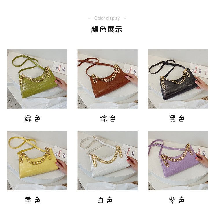 2021 new fashion and high capacity alligator pattern fashion chain lady baguette bag