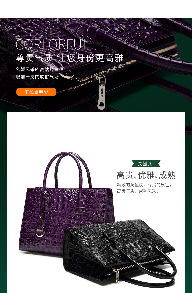 New fashion 2020 crocodile-print business square leather handbags for ladies