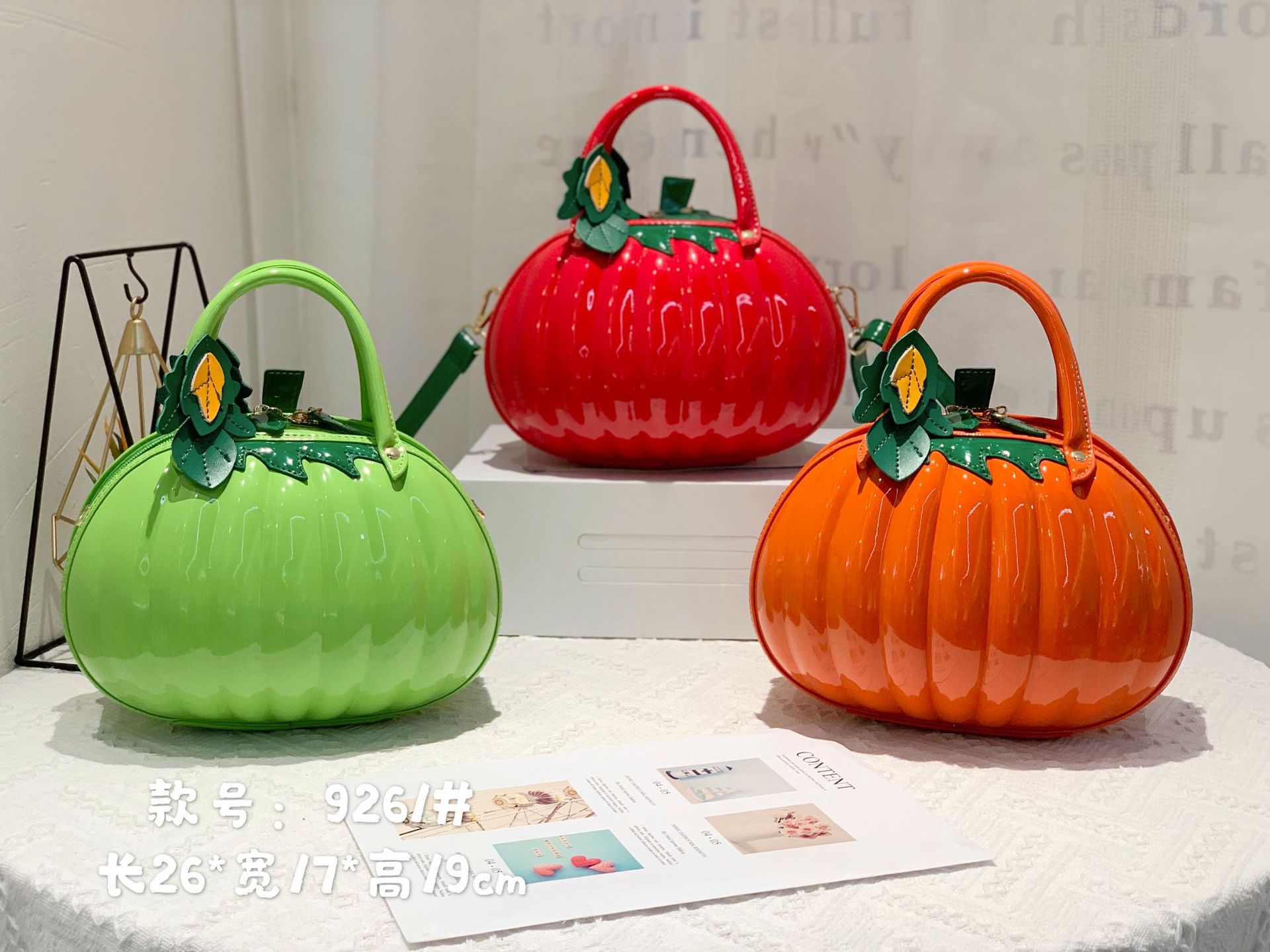 2021 New Year bright skin pumpkin creative lady handbag