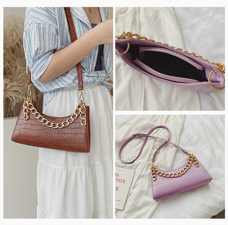 2021 new fashion and high capacity alligator pattern fashion chain lady baguette bag