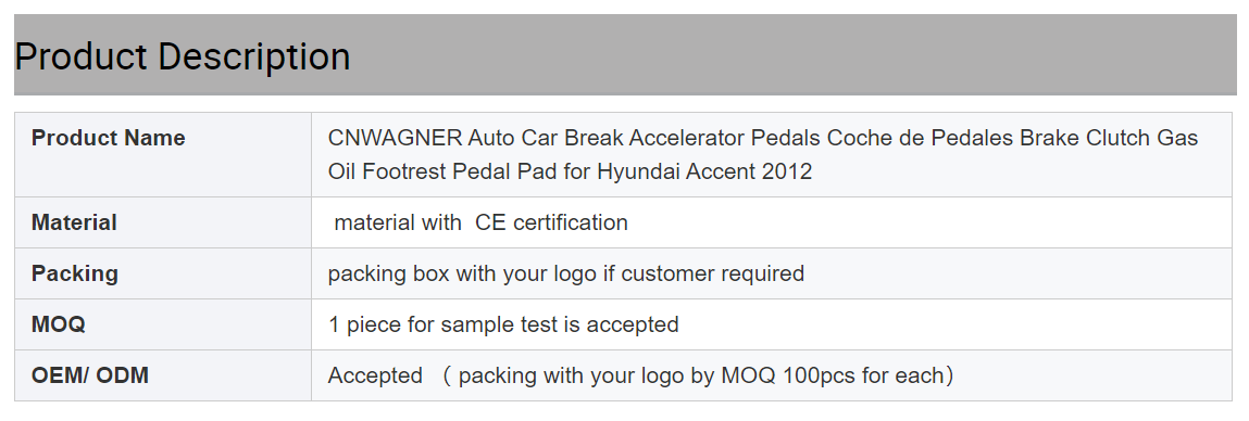 Modern Accent 2012 brake accelerator gas oil pedal