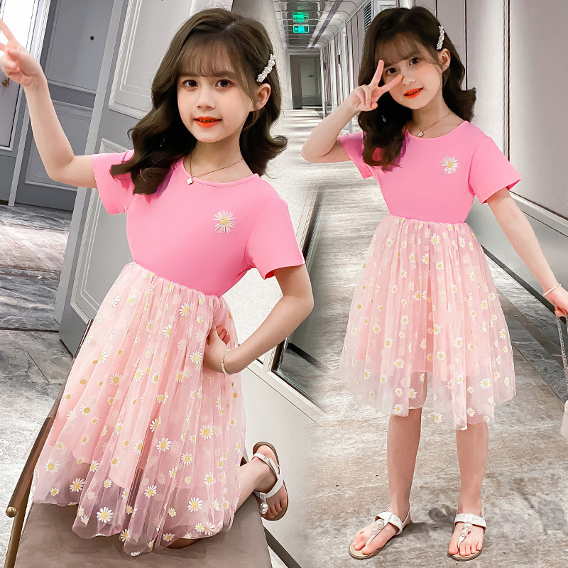 2021夏季花朵印花短袖派对少女裙