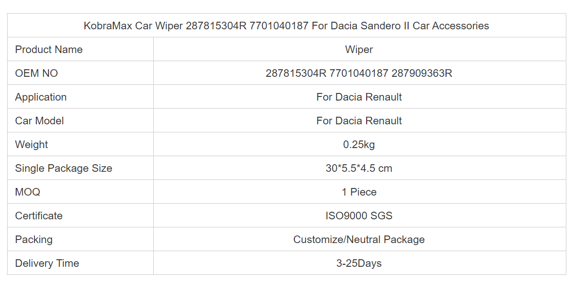 Used for Dacia Sandero II auto parts KobraMax wiper arm