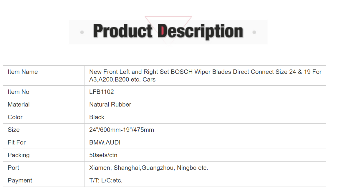 Direct connection size is 24 and 19 new front left and right front flat wiper blade