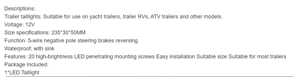 20 LED 12V waterproof truck yacht trailer tail light