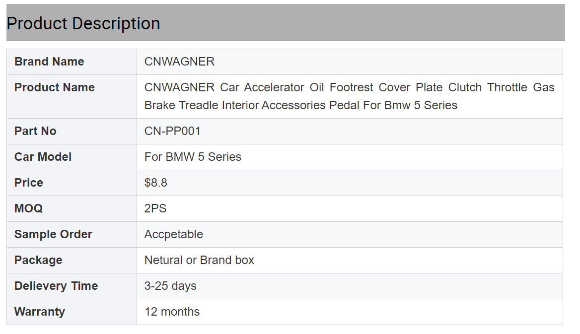 AGNER BMW 5 series car accelerator pedal