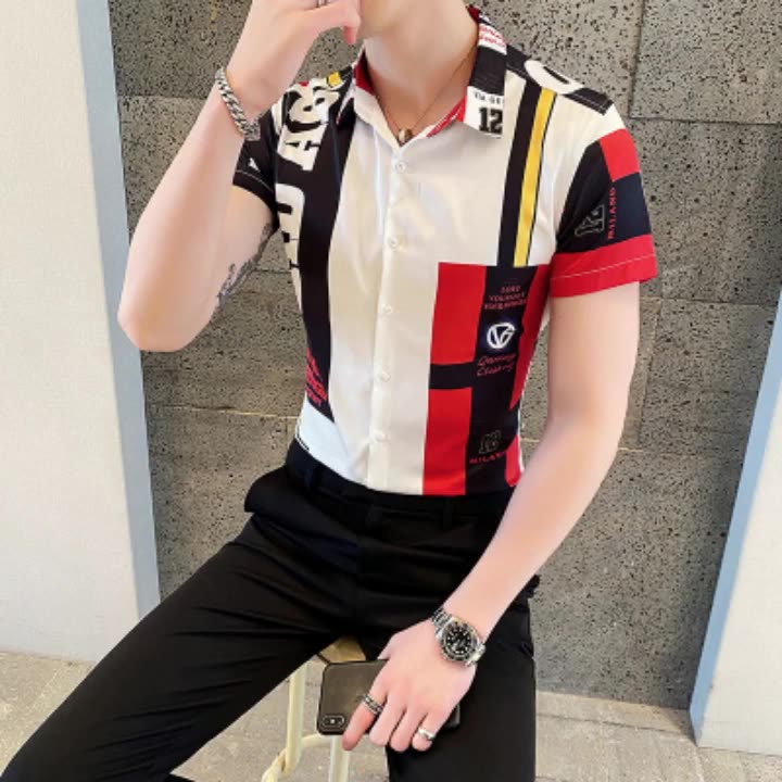 热卖拼布滑稽的男士少年休闲衬衫