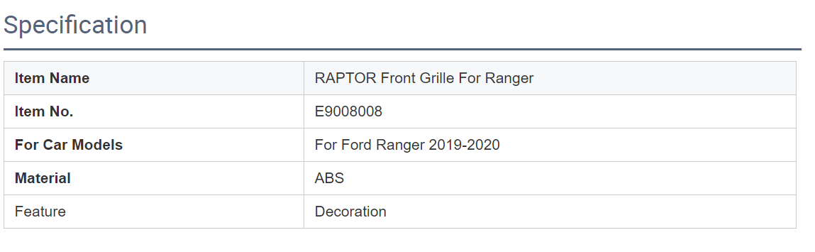 Used for the Ford Ranger Raptor T8 2019 Truck 4x4 Front Grille