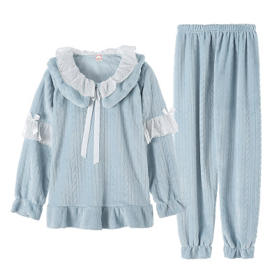 冬季法兰绒加厚简单家居服女士青少年睡衣