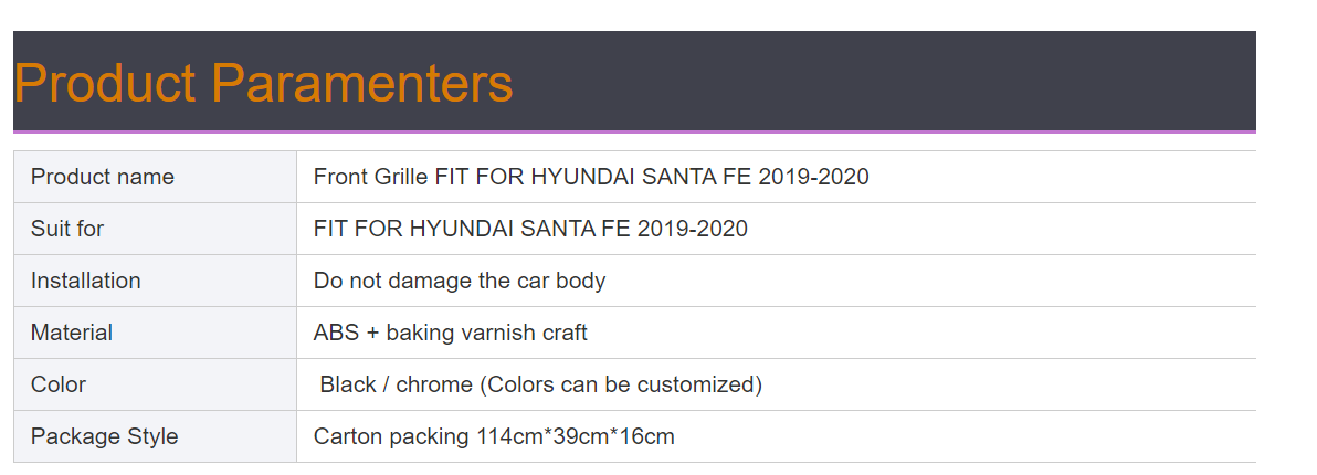 Accessories for the front grille of Hyundai Santa Fe 2019-2020